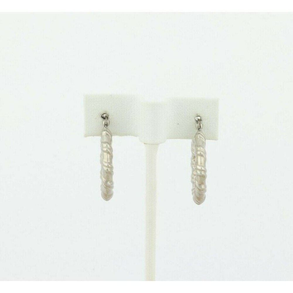 Sterling Silver Textured Hoop Earrings - Picture 6 of 7
